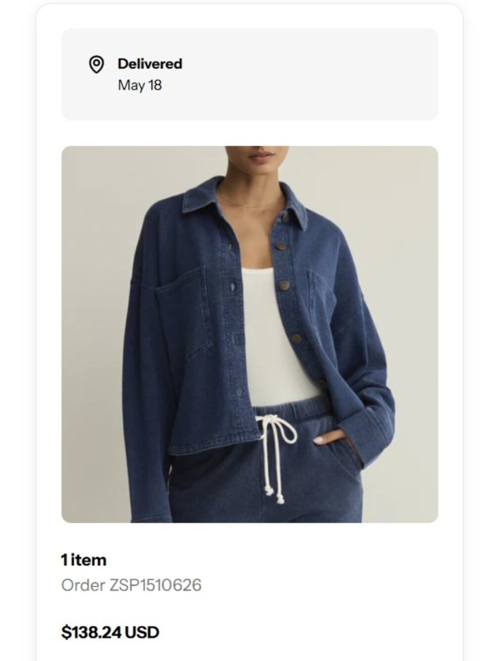 Z Supply All Day Cropped Knit Denim Jacket - Indigo